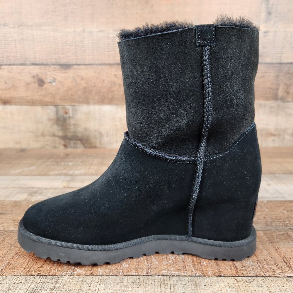UGG Classic Femme Toggle Women's Size 7.5 US Black Suede Wedge Boots 1113479 - Picture 7 of 10